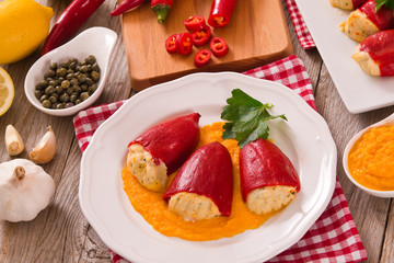 Stuffed piquillo peppers with cod.