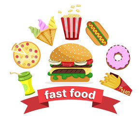 set of flat cartoon fast food icons