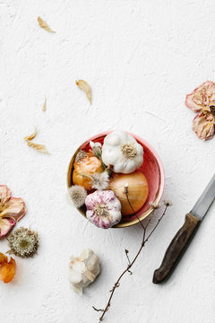Garlic, Onion and Flower Arrangement