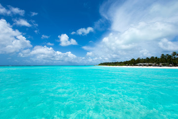 Beautiful tropical Maldives island with beach , sea , and blue sky for nature holiday vacation background concept