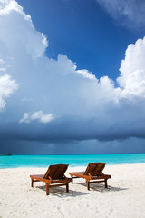 Beautiful tropical Maldives island with beach , sea , and blue sky for nature holiday vacation background concept