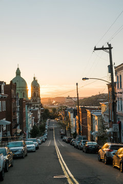Pittsburgh's Polish Hill neighborhood at sunset.