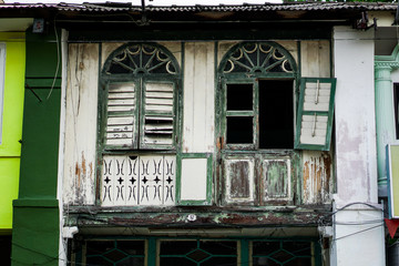 Broken old wooden window. Historic house in Georgetown,Malaysia