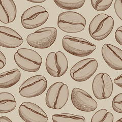 Coffee seamless pattern. Coffee beans hand-drawn sketch. Hot drink coffee background