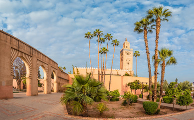Fototapeta premium Landscape with garden and Koutoubia Mosque on Marrakesh, Morocco