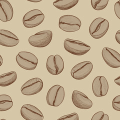 Coffee seamless pattern. Coffee beans hand-drawn sketch. Hot drink coffee background