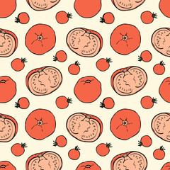 Seamless vector red hand drawn doodle tomato pattern - 266399622