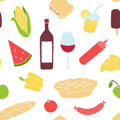 Hand drawn doodle summer picnic food seamless pattern - 266399659