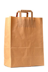 Paper bag on a white background. Bag of paper close up on a white background.