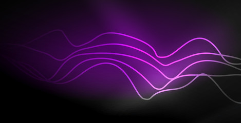 Glowing abstract wave on dark, shiny motion, magic space light. Techno abstract background