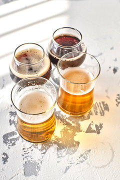 Sample Flight of Beers including a Lager, Stout, Porter, and IPA