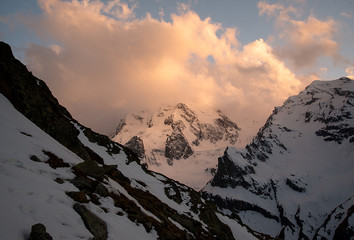 mountain peaks of Ullu-Tau Chana in the Kabardino-Balkarian Republic, Caucasus, Russia, May 2019