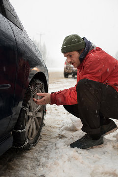 Man chaining up