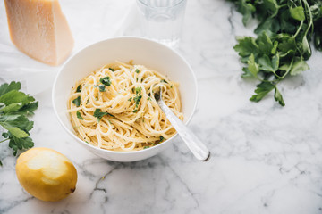 Food: Tagliatelle al limone with cheese and parsley