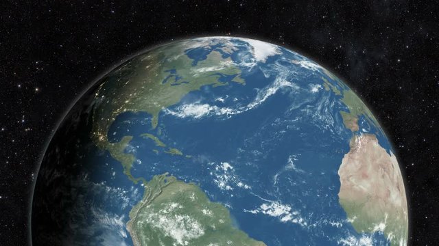 Planet earth from space. Day to night world globe spinning slowly animation. Loopable 30 Seconds 3D animation - full revolution of the planet around its axis.