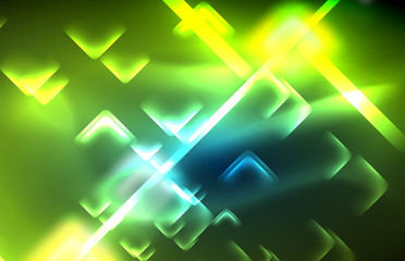 Neon glowing techno lines, hi-tech futuristic abstract background template with square shapes