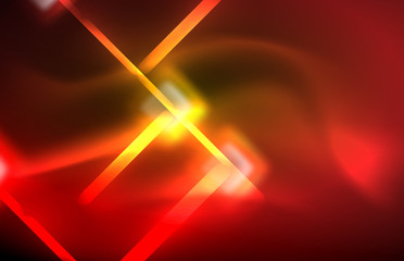 Naklejka premium Neon shiny light lines on black, techno modern template