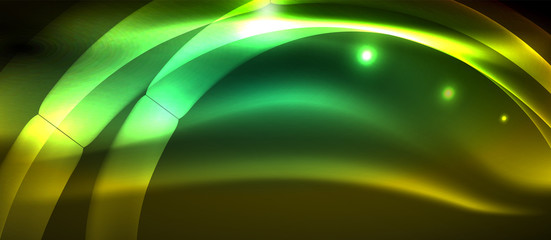 Neon shiny light glowing wave lines