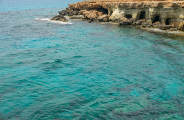 Magnificent sea caves are located on the east coast, near the city of Ayia Napa.