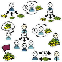 set_9_icons_simple_male_money_coins_bills_time_flag_think_arrows_by jziprian