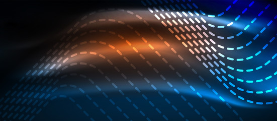 Neon glowing techno lines, hi-tech futuristic abstract background template with square shapes