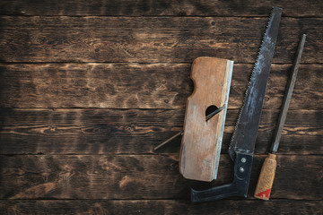 Carpenter wooden table with a copy space. Carpentry concept background.