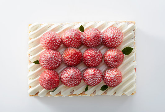 Napoleon strawberry, overlooking the angle, on the marble tabletop