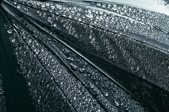 Black umbrella under heavy rain