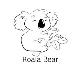 Koala cute bear in vector coloring book. Illustration kid, an Australian animal, sitting.