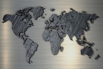 3d rendering World map of rough stone texture