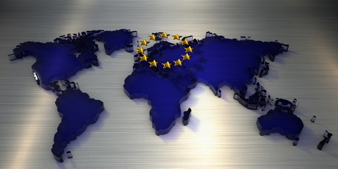 3d rendering World map of glass with stars of the European Union