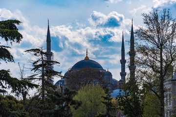 Fototapeta na wymiar Sultanahmet Park Istanbul Blaue Moschee Gegenlicht