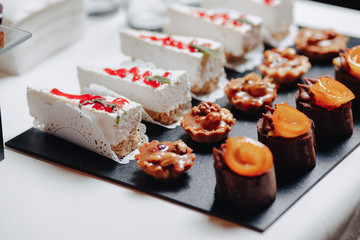 delicious festive buffet with canapés and different delicious meals