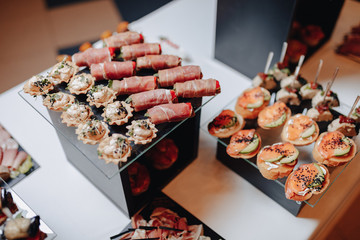 delicious festive buffet with canapés and different delicious meals