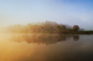 Fototapeta premium Foggy morning on the river.