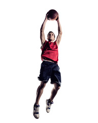 Basketball player in action isolated on white background