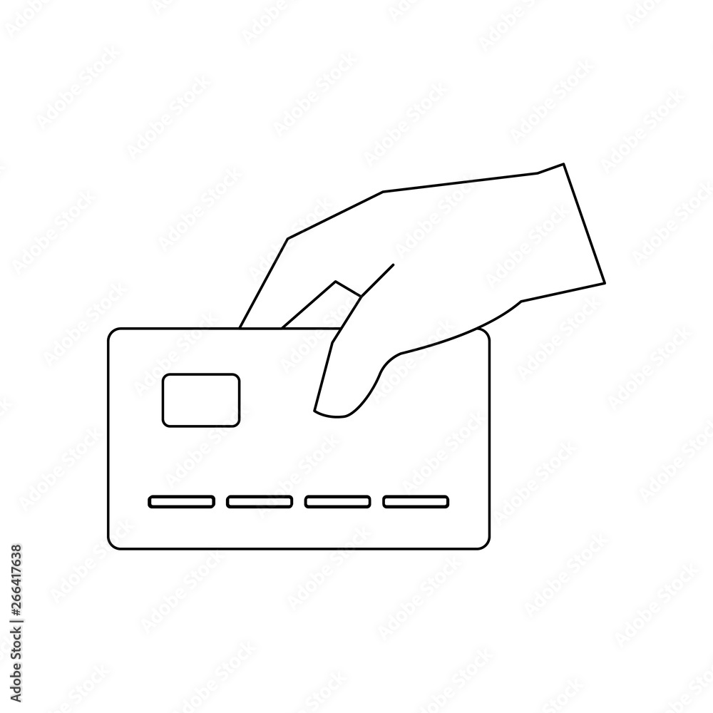 Poster hand holds a credit card icon. element of banking for mobile concept and web apps icon. outline, thi