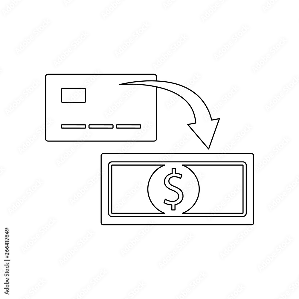 Poster withdrawal of money from a card icon. element of banking for mobile concept and web apps icon. outli