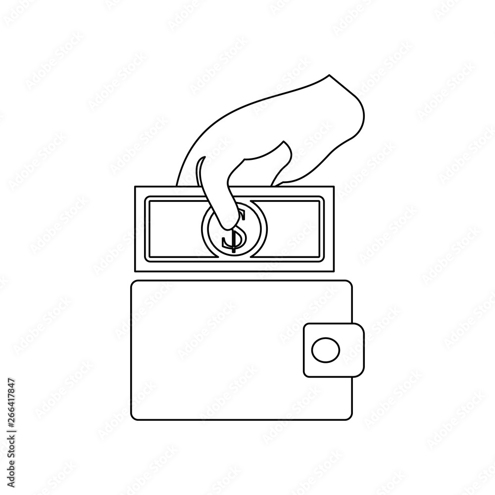 Poster put money in a purse icon. element of banking for mobile concept and web apps icon. outline, thin li
