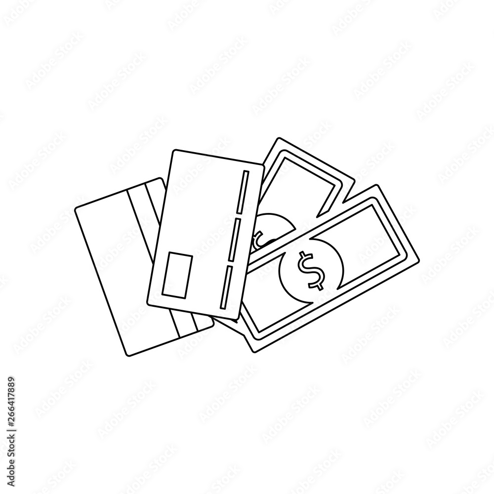 Poster credit cards and banknotes icon. element of banking for mobile concept and web apps icon. outline, t