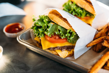 Authentic New York cheese burger. Delicious fast food.