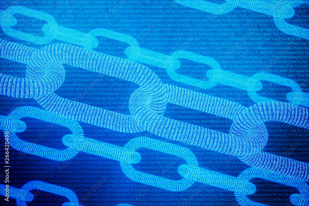 Aufkleber abstract background with chain concept. medical blockchain. dna base pairs blockchain. adenine, thym