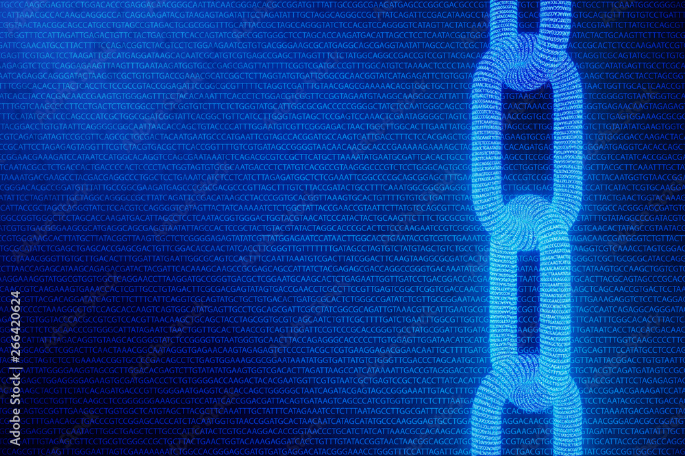 Poster abstract background with chain concept. medical blockchain. dna base pairs blockchain. adenine, thym