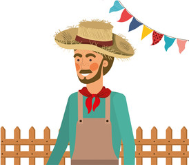 man farmer with straw hat and near background