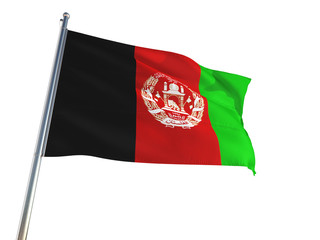 Flag of Afghanistan waving in the wind, isolated white background. High Definition National Theme