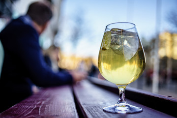 Cold refreshment glass of pear cider. Summer drink