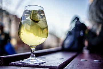 Cold refreshment glass of pear cider. Summer drink