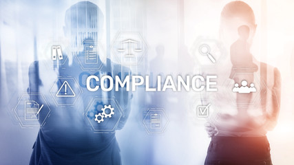 Compliance diagram with icons. Business concept on abstract background.