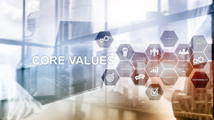 Core values concept on virtual screen. Business and finance solutions