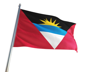 Antigua and Barbuda National Flag waving in the wind, isolated white background. High Definition